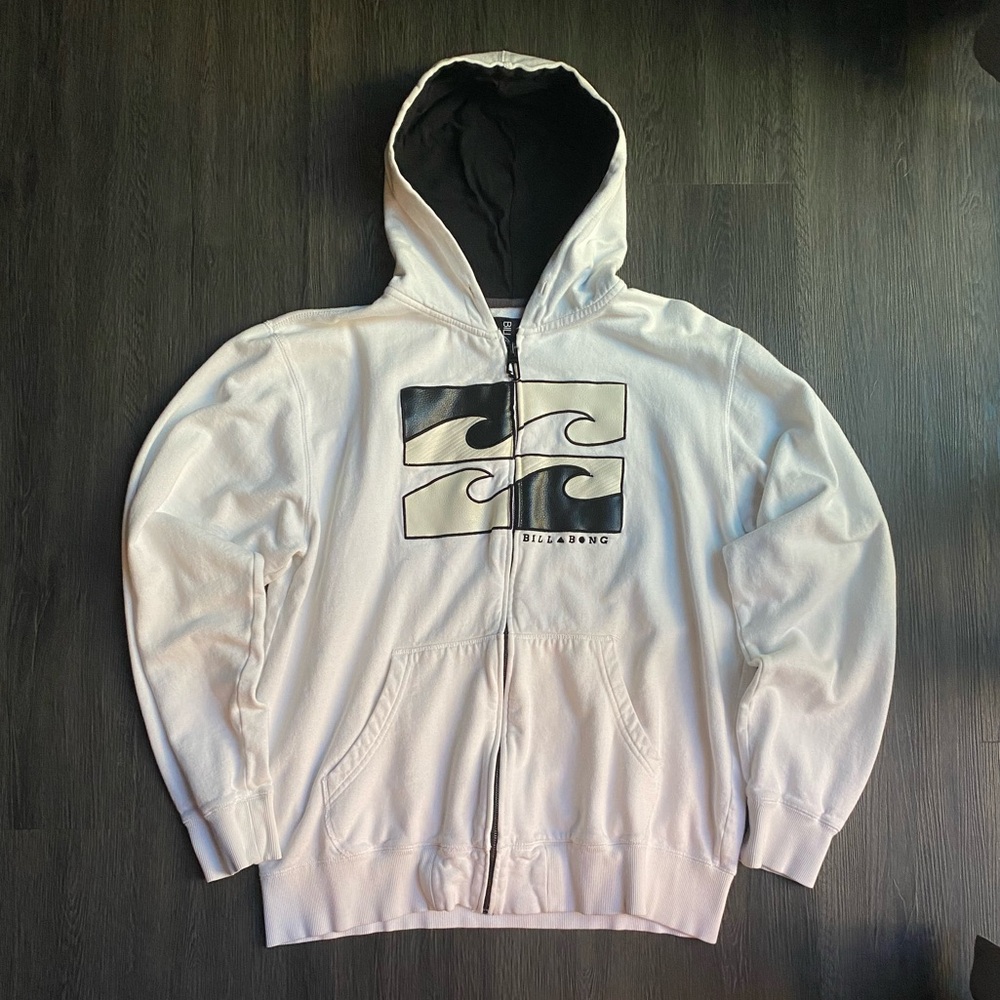 Billabong White and Black Wave Hoodie